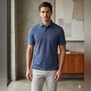Marbas Men’s Medium 50 Blue 100% Cotton Knit Golf Polo Short Sleeve Italy M